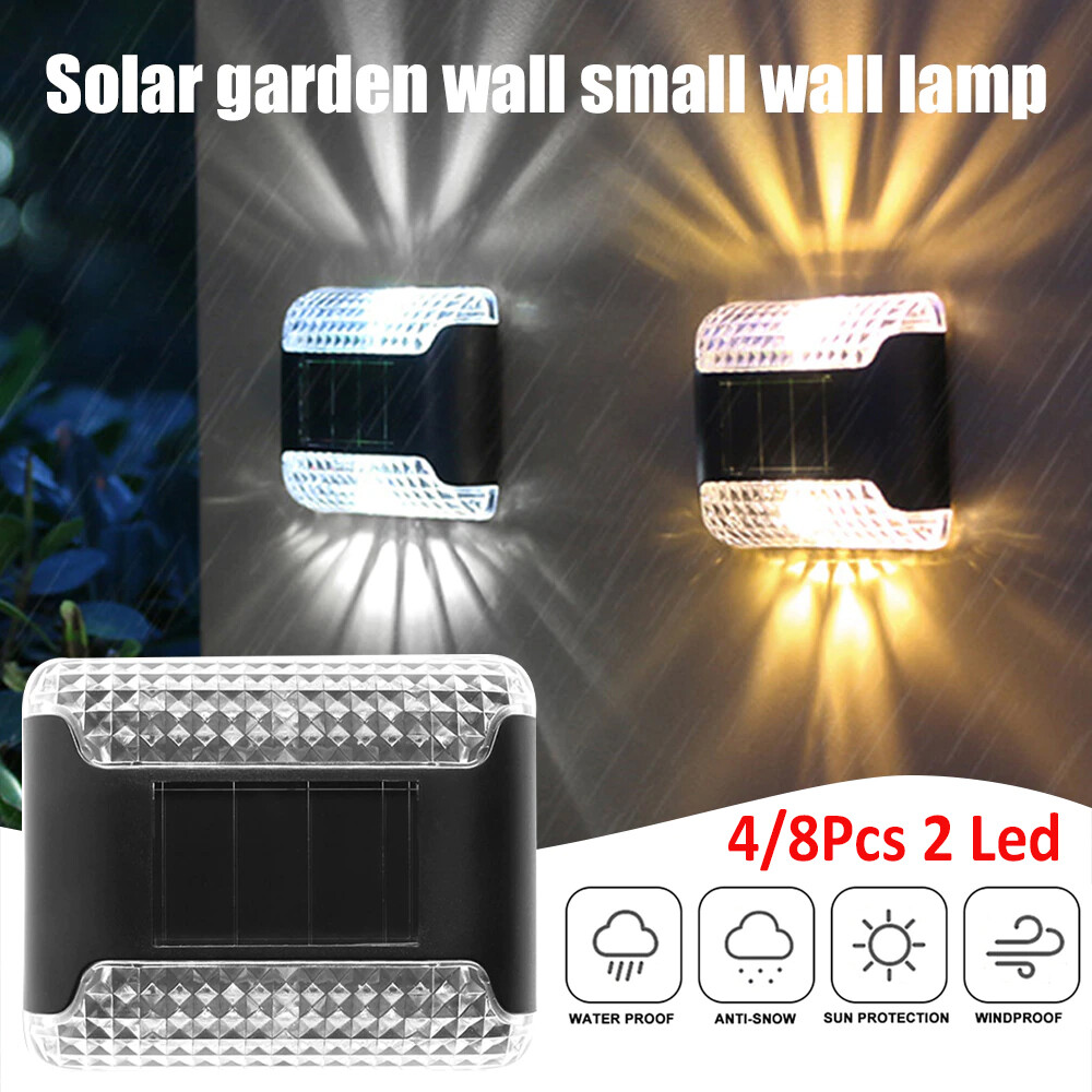 Solar Deck Lights 2 LED Path Garden Patio Pathway Stairs Step Fence Wall Lamps