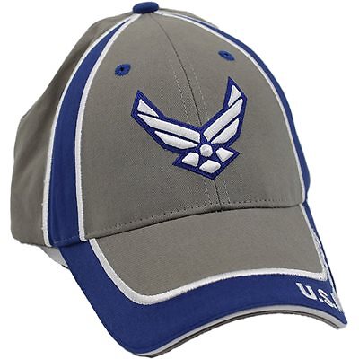 US Air Force Logo with Text Embroidered Emblem Gray Baseball Cap Hat Official