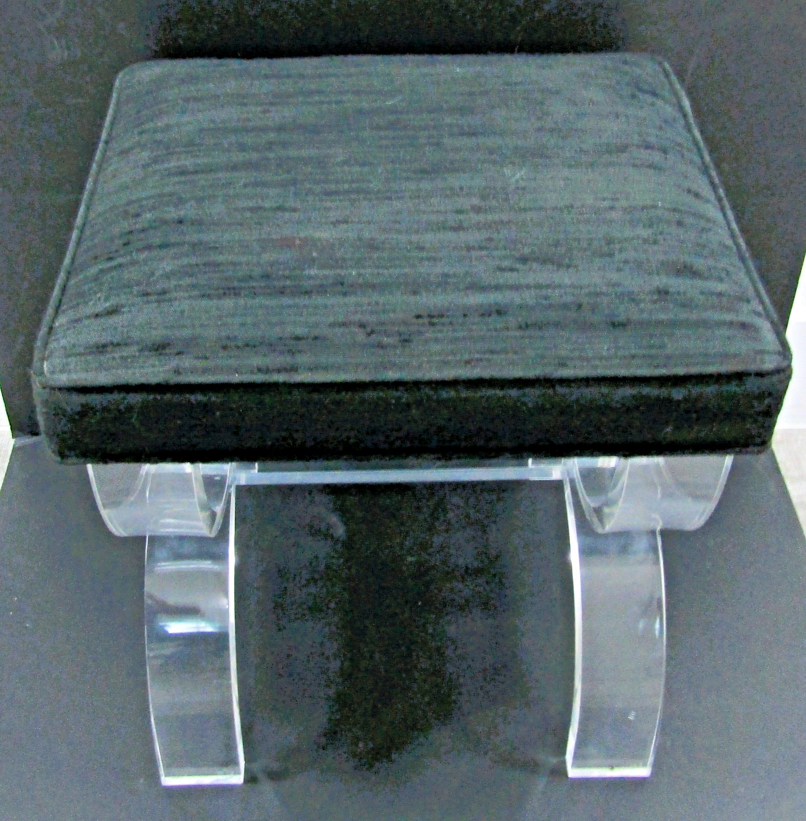 Vintage Lucite and Black Upholstery Thick Curved Legs X-Style Vanity Stool