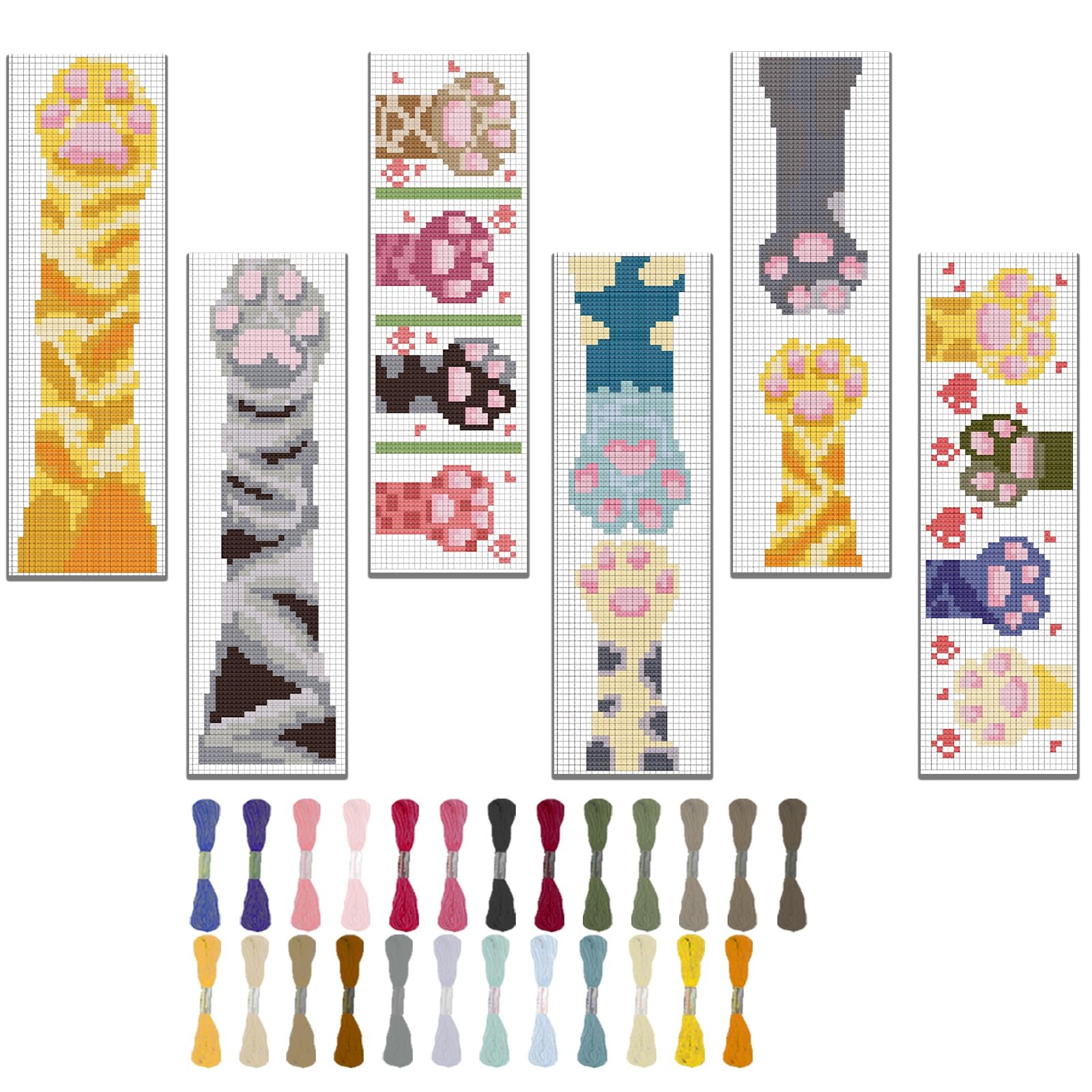 FREEBLOSS 6 Set Embroidery Bookmarks Cute Cat Paws Patterned Small, claw