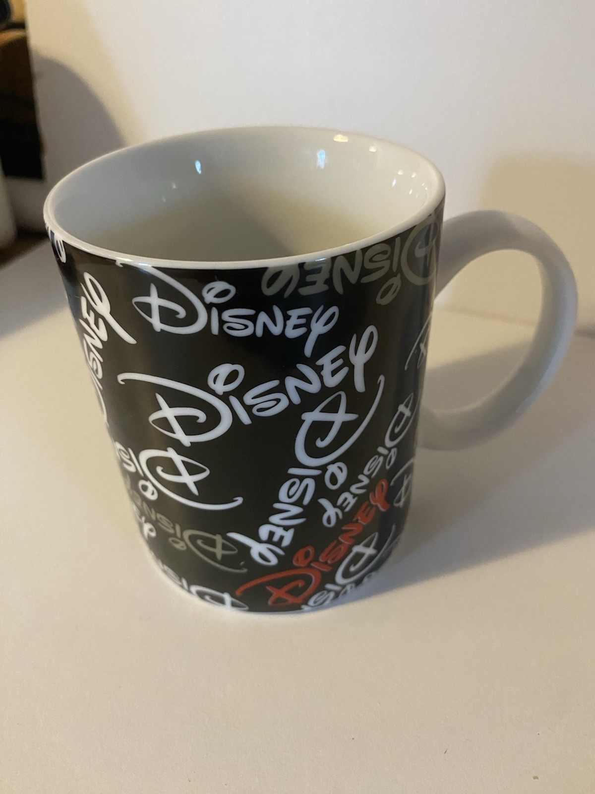 Disney Black Coffee Mug Cup White Red Words Coffee Tea Collectable