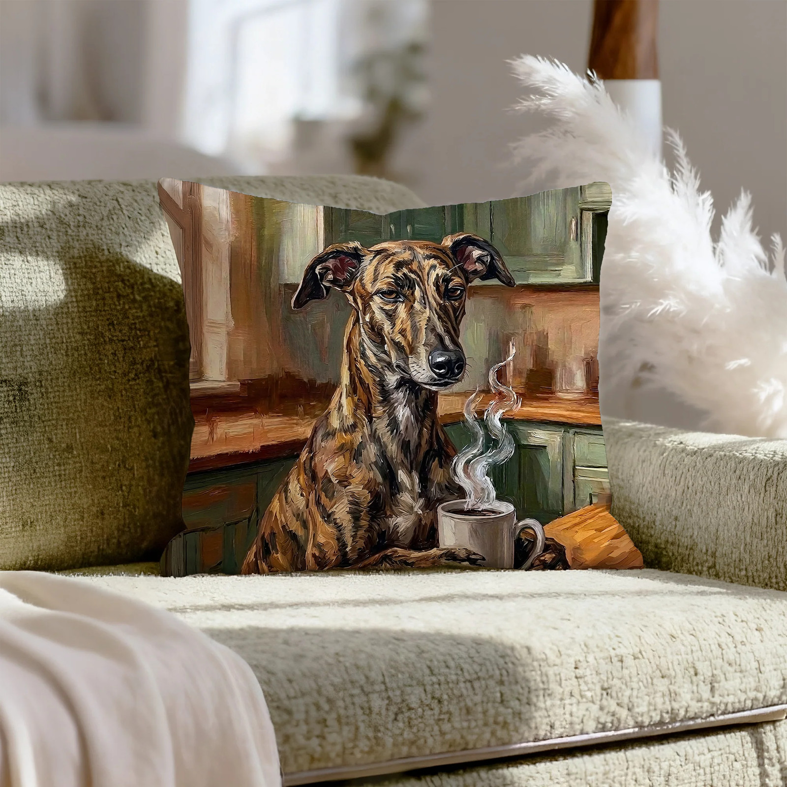"Before Coffee" - Greyhound Pillow Cover - Dog Lover Home Decor