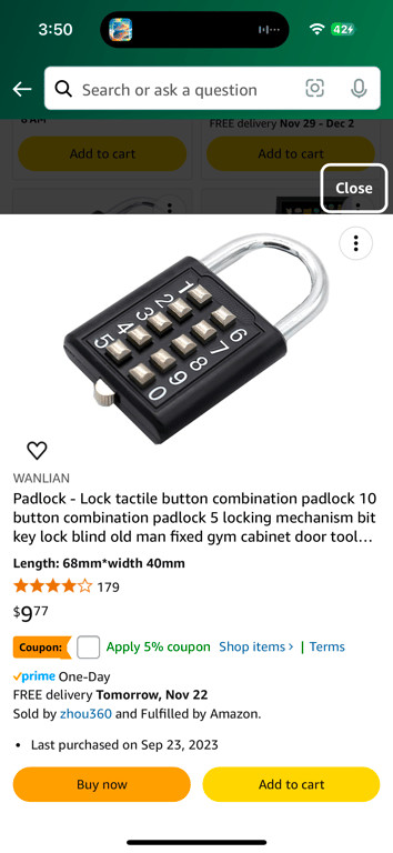 MroMax 1Pcs 10-Digit Combination Padlock Push Button Lock for Locker Gym, Case,