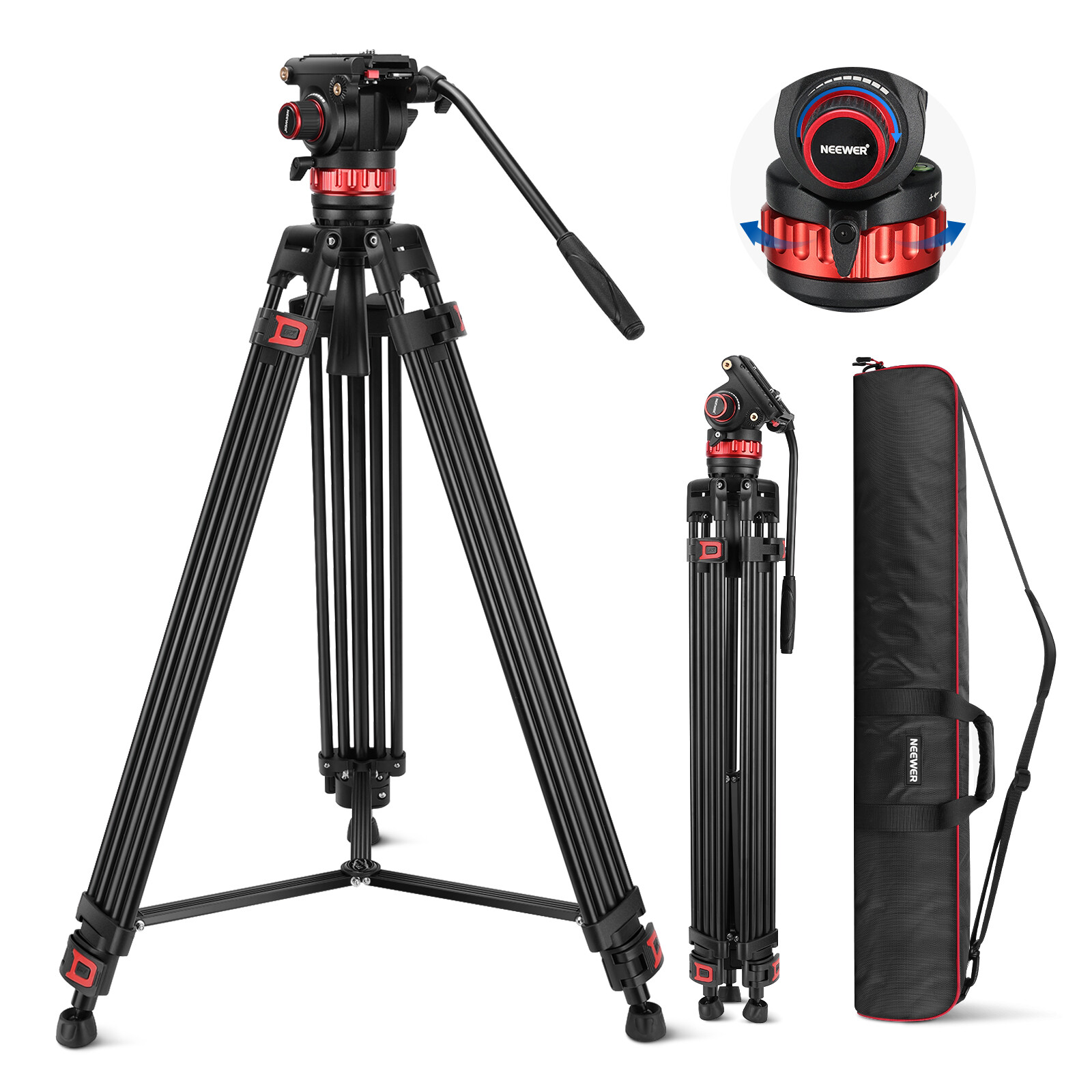 NEEWER 74''Video Tripod&Adjustable Damping Fluid Head Dual-Mode QR Plate
