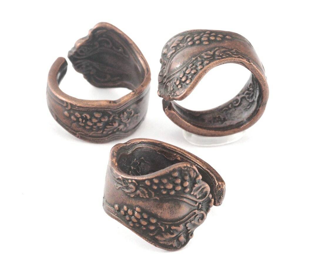 Spoon Ring Flower Patterned Adjustable  Antique Copper Plated Brass 7US 2683