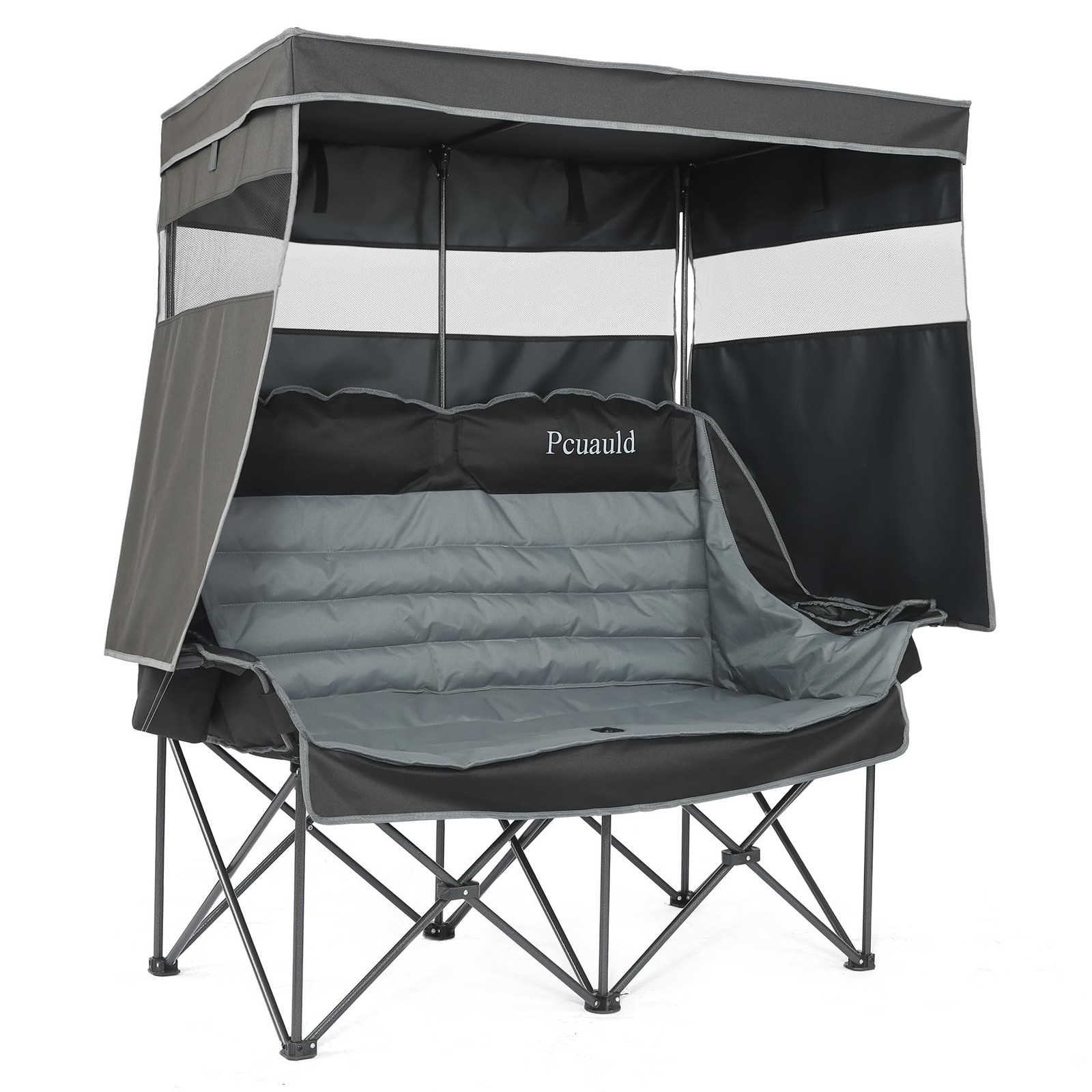 Double Camping Chair with Canopy Heavy Duty 2 Person Folding Loveseat Beach C...