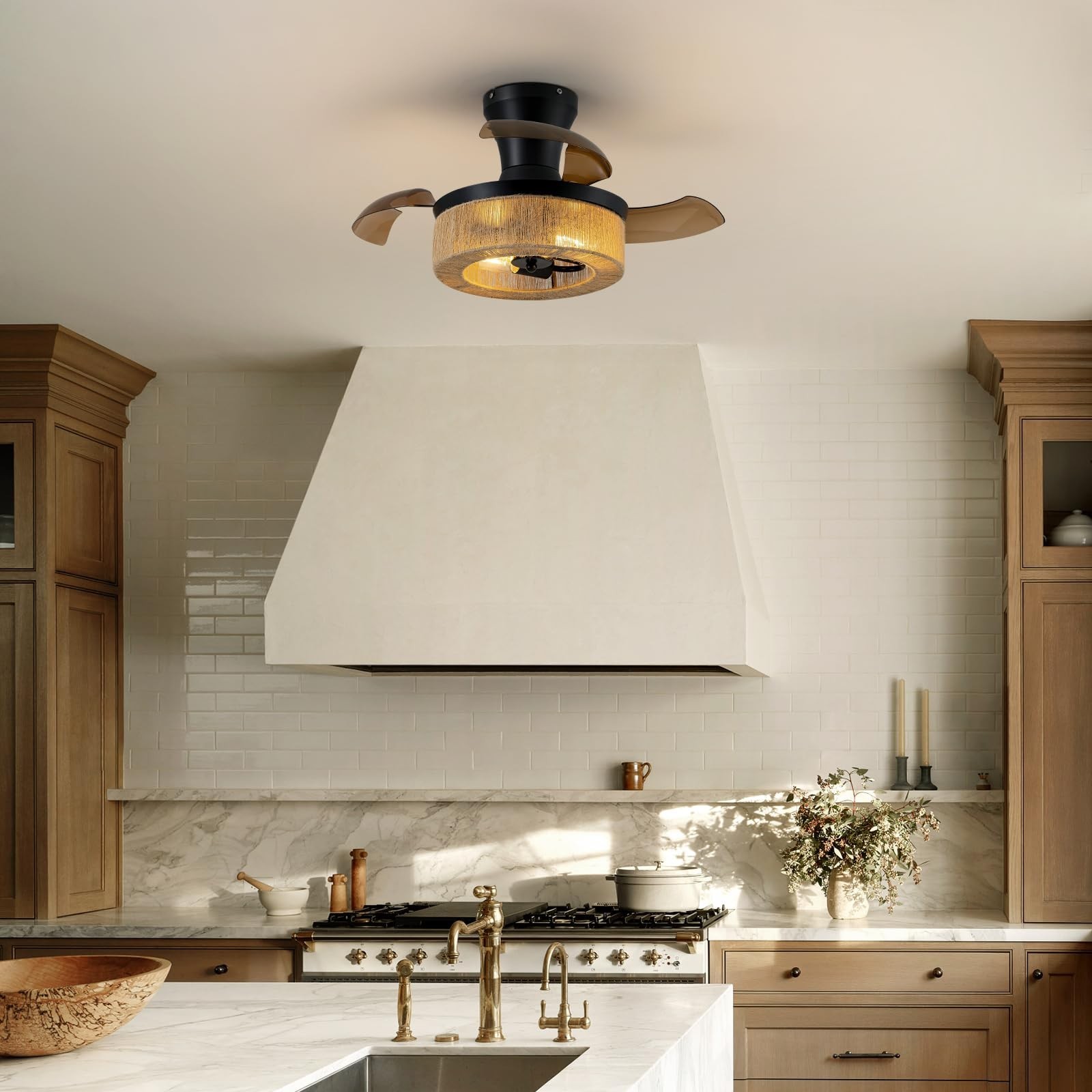 Spacora 28'' Retractable Ceiling Fan Lights, Flush Mount Small Caged Profile
