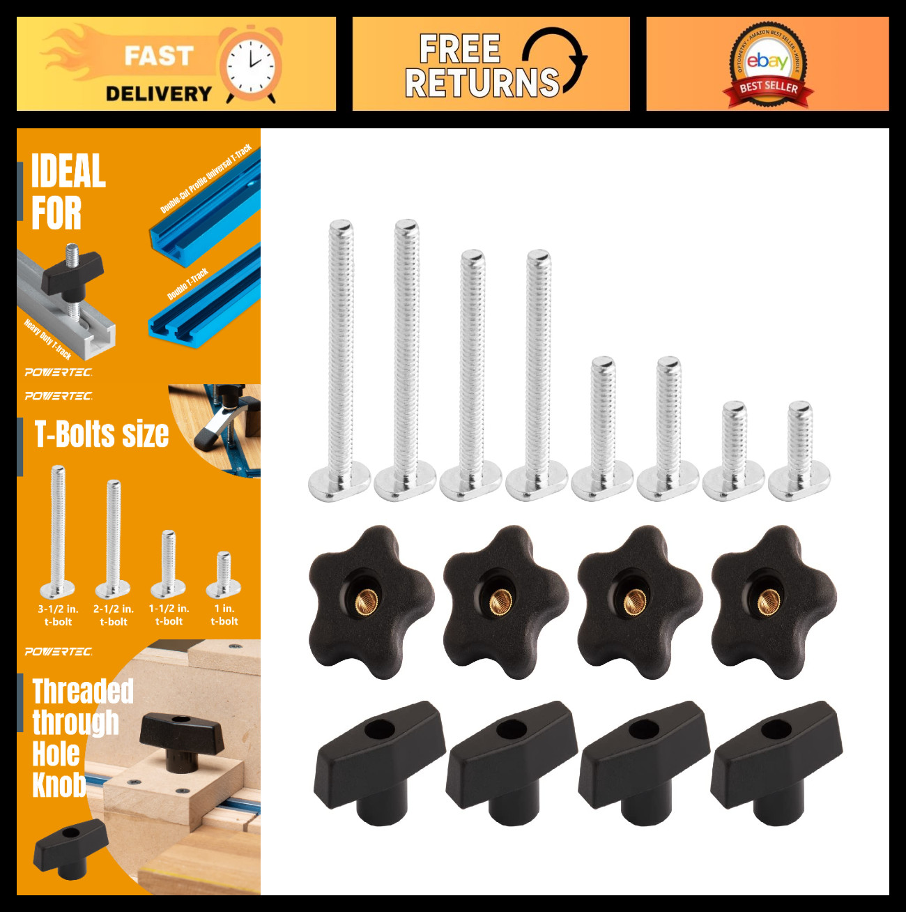 T Track Knob Kit - 16 Piece Set with Threaded Knobs & 5/16”-18 Bolts for Woodwor