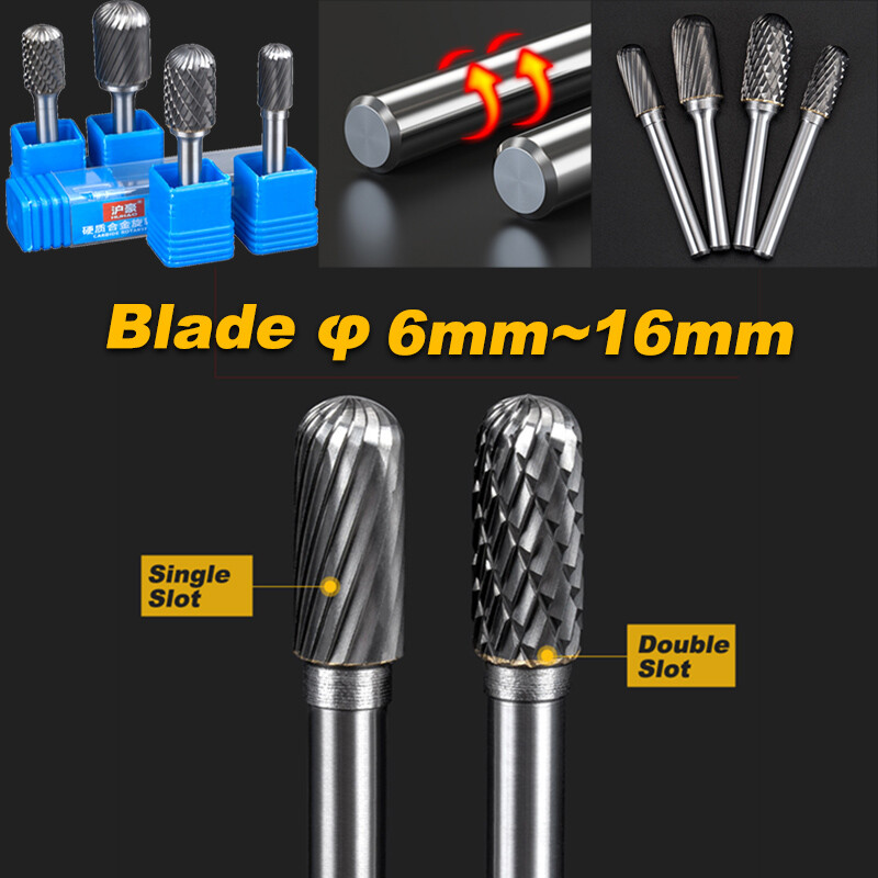 Cylindrical Rotary File 6mm Shank Diameter Grinding Head Carbide Diameter 6-16mm
