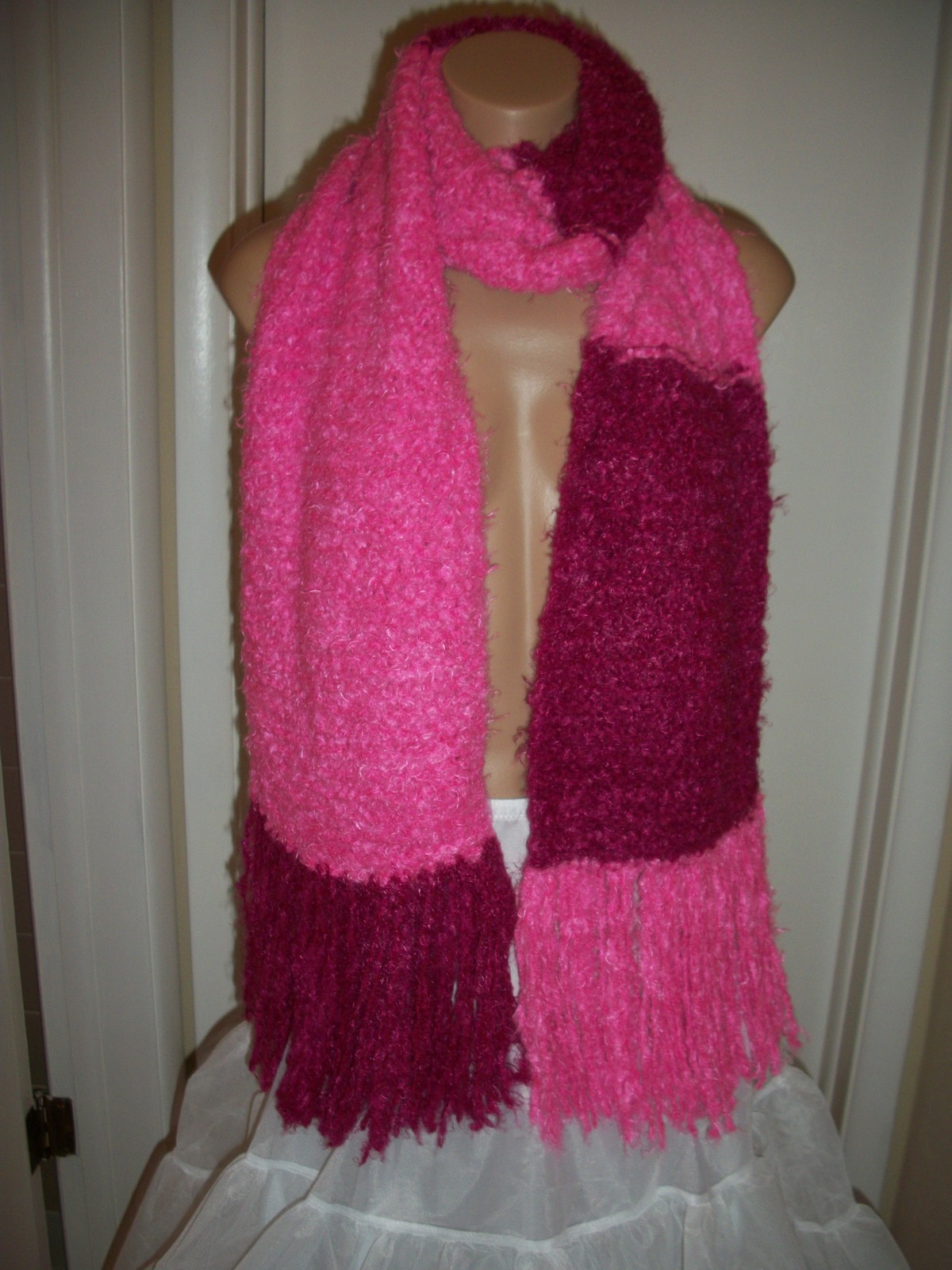 NEW - HAND KNIT CROCHET SHAWL  WRAP  SCARF MAGENTA-PINK SIZE 86" x 10" INCHES