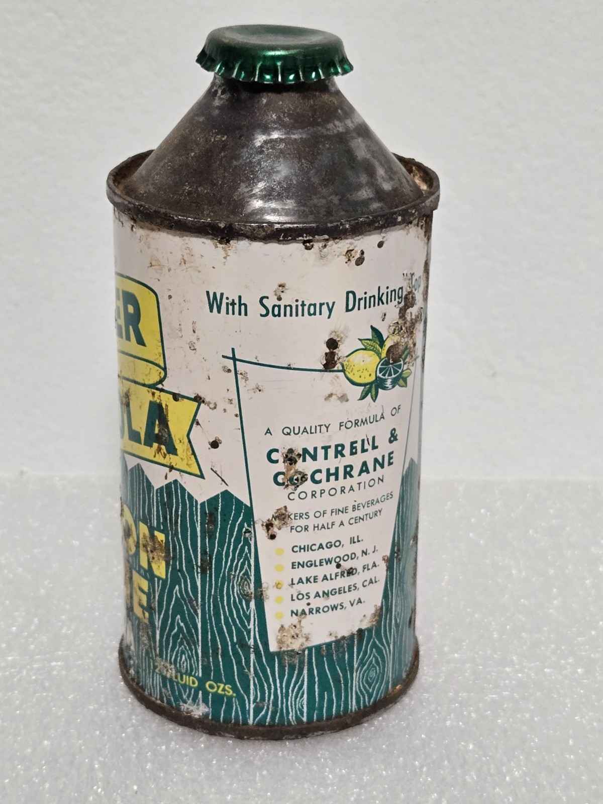 Vintage Rare C & C Super Coola Lemon Lime W/ Lid Cone Top Soda Pop Can