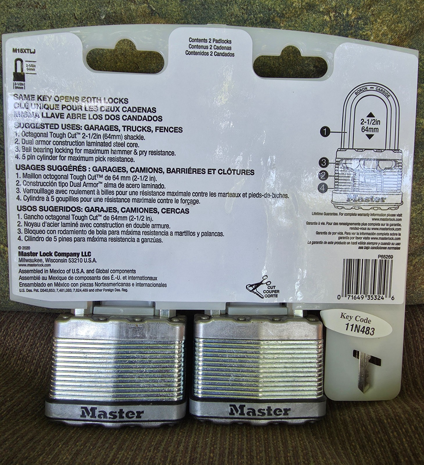Master Lock Heavy Duty Padlock with Key, 2-1/2 in. Level 10 Security -2 Pack