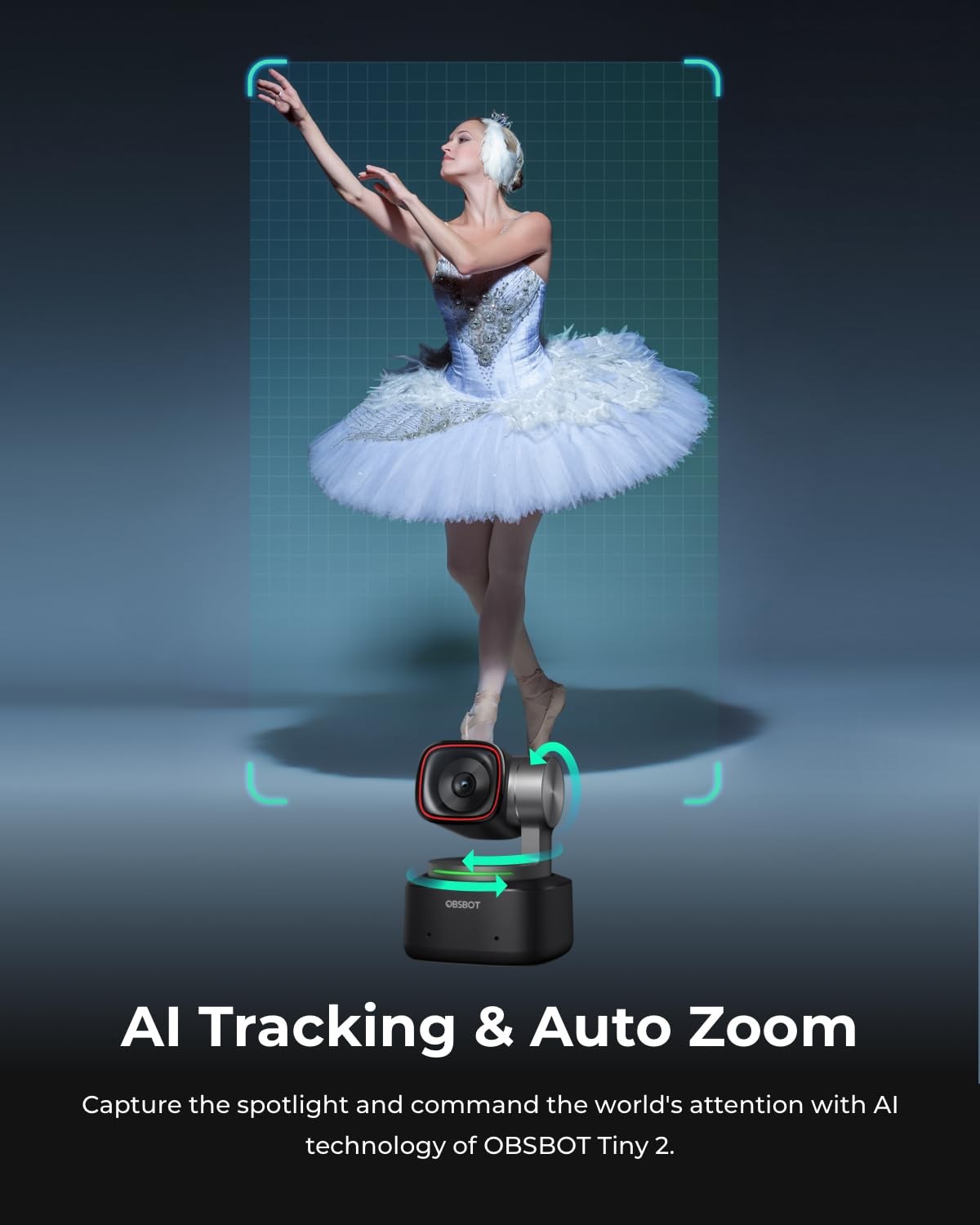 OBSBOT Tiny 2 Webcam 4K Voice Control PTZ, AI Tracking Multi-Mode & 2