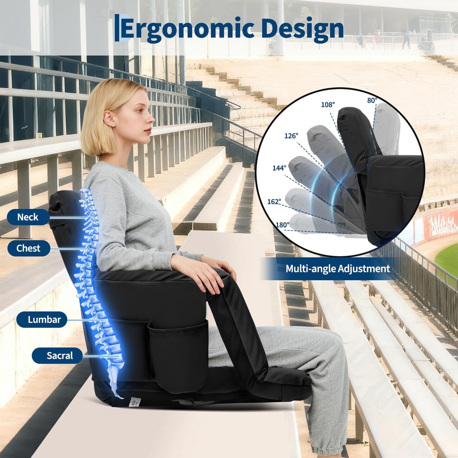 2-Pack 20" Wide Stadium Seat, Folding Bleacher Chairs w/ Adjustable Back Support