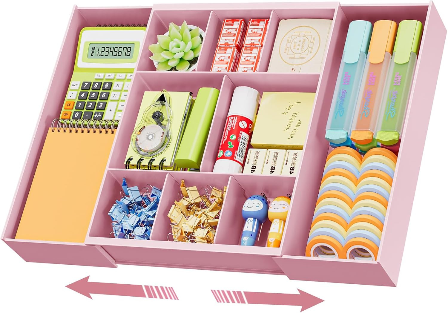 Expandable Desk Drawer Organizer, Clear Plastic Drawer Organizer Tray with 10 Ad