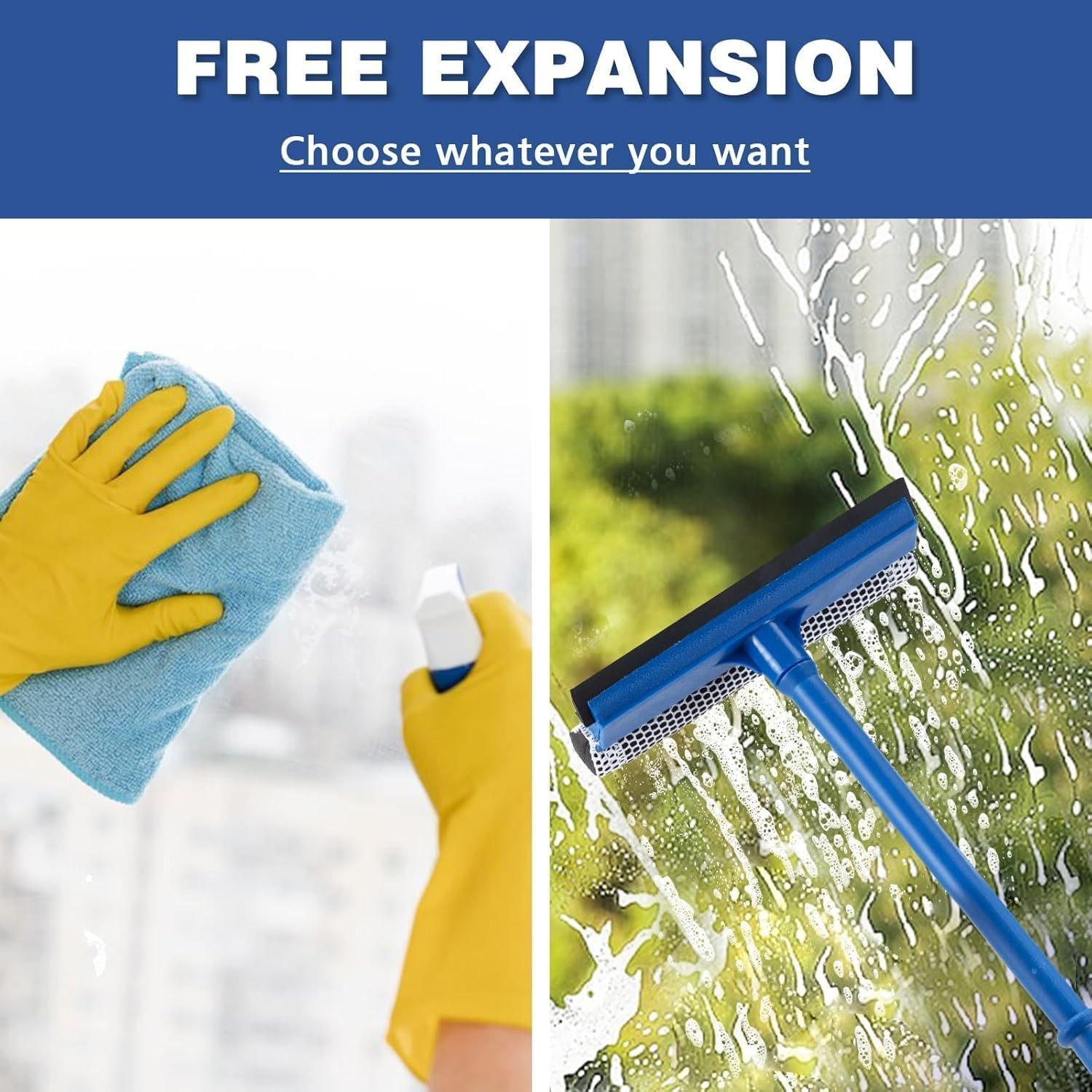 Professional 2-in-1 Window Squeegee, Equipped with a 15.9-Inch Plastic Blue