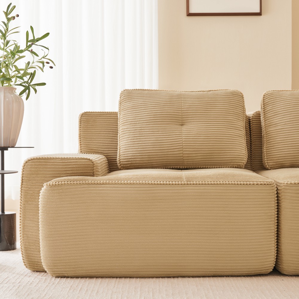 82" L-Shaped Modular Sectional Sofa w/ Ottoman, Corduroy, Camel