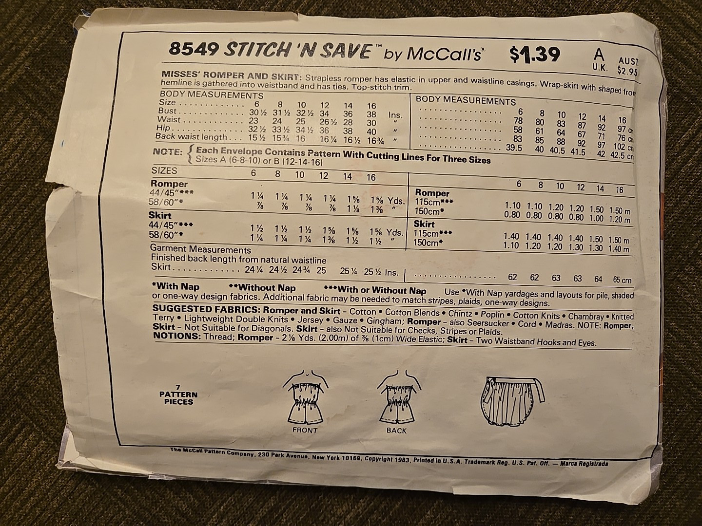 SEWING PATTERN's Cut / Complete w Instructions Size 10 - McCall'S 8020 and 8549