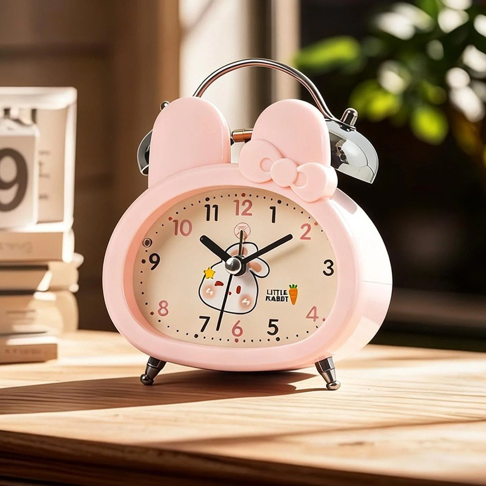 Bear Rabbit Shape Alarm Clock with Soft Night Light Silent Quartz Movement