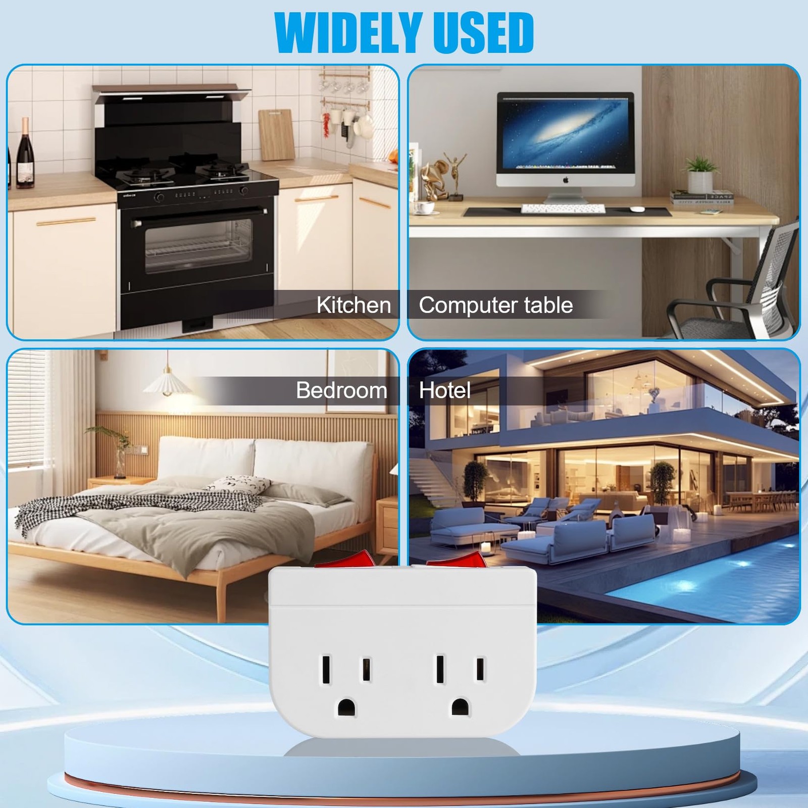 Grounded Outlet with Double ON Off Switch,VSEER 2 Port Electrical Outlet Plug...