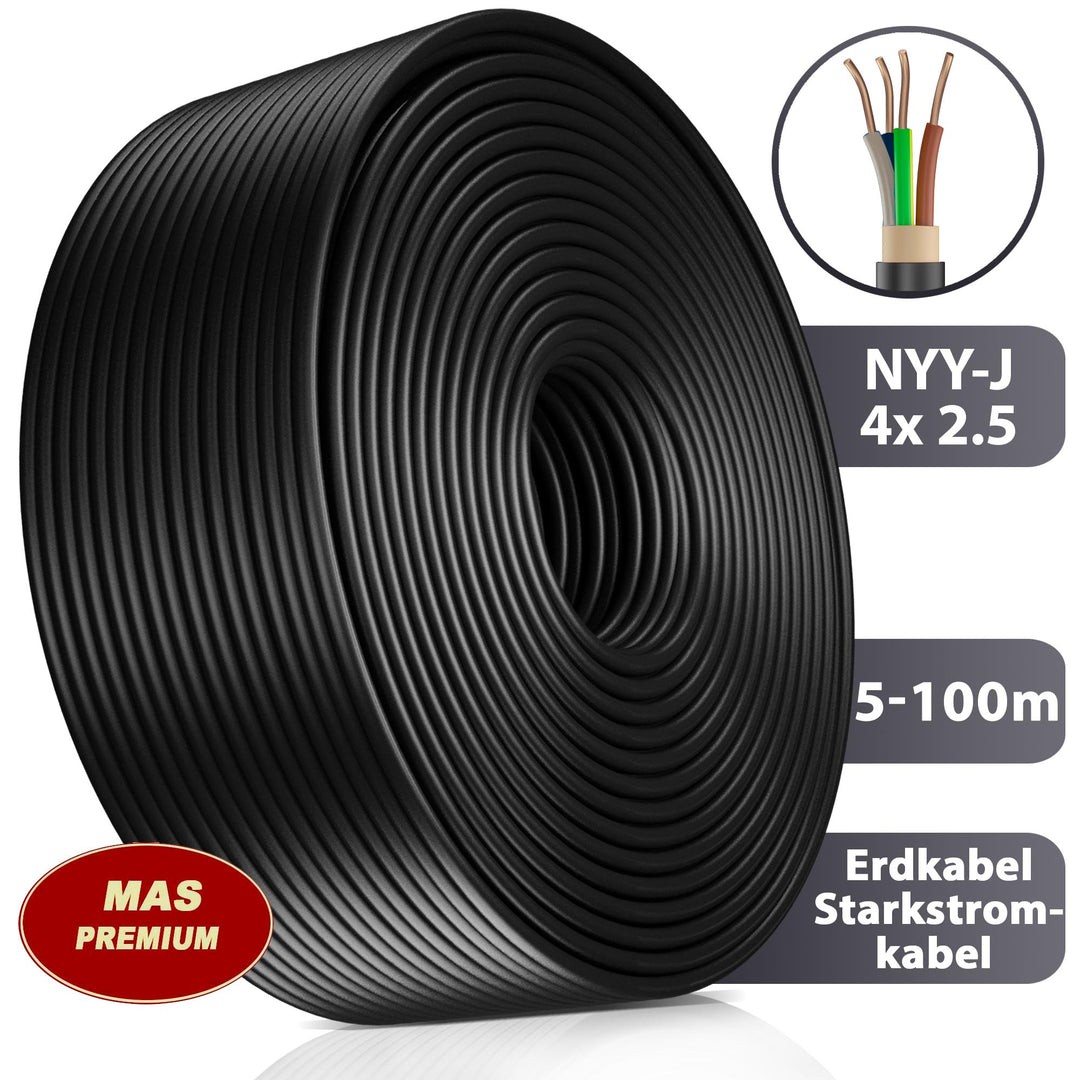 5-100 m underground cable power cable NYY-J 4 x 2.5 mm² electrical cable