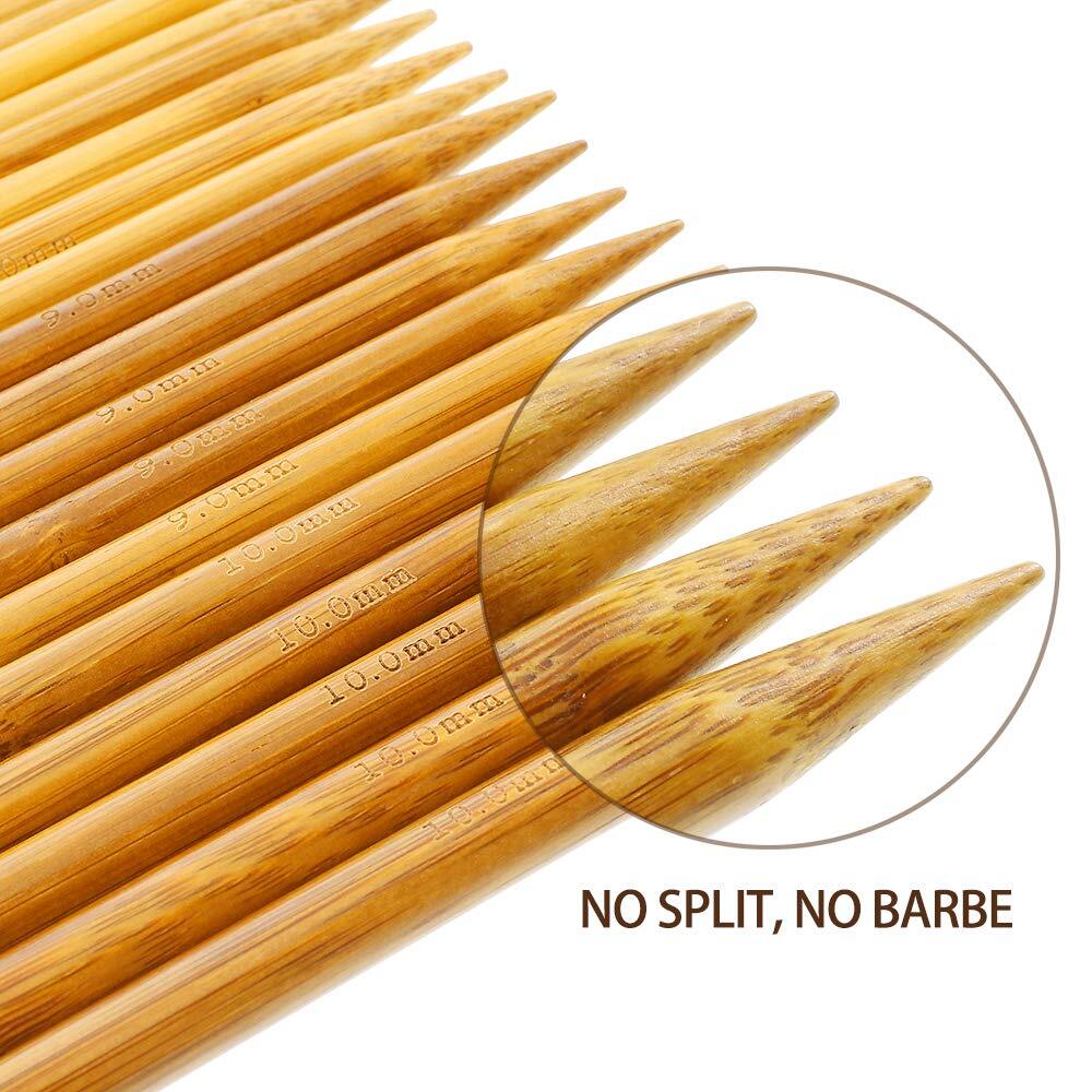 Double Pointed, 75 Pcs Bamboo Knitting Needles Set, 15 Sizes from 2.0mm-10.0mm