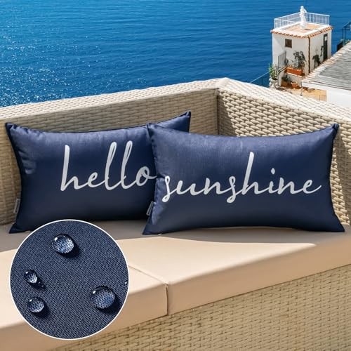 Outdoor Waterproof Throw Pillow Covers Set of 20" x 12" (Pack of 2) Navy Blue