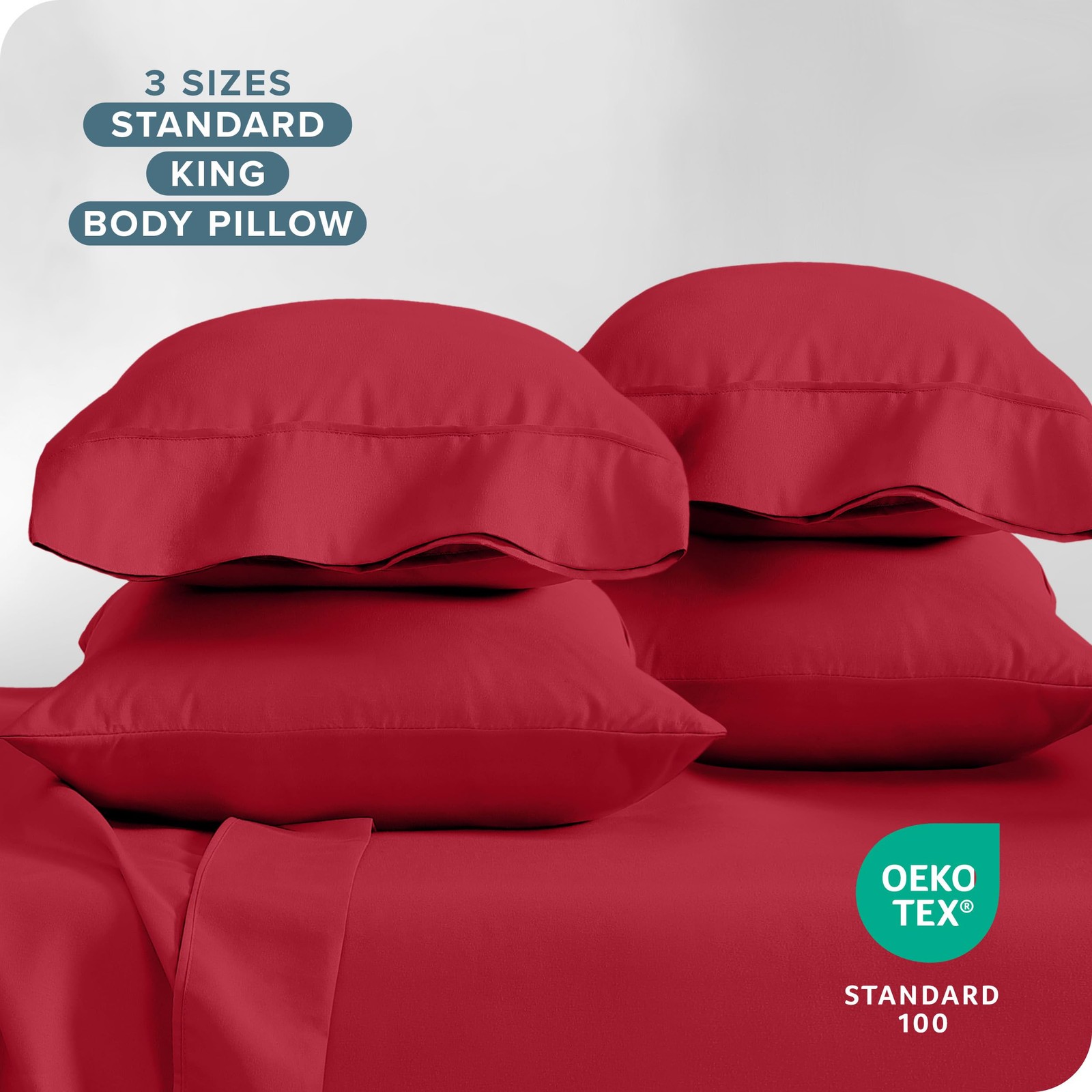 Bare Home Microfiber Pillowcases 20x30 Standard Queen 4 Pack Red