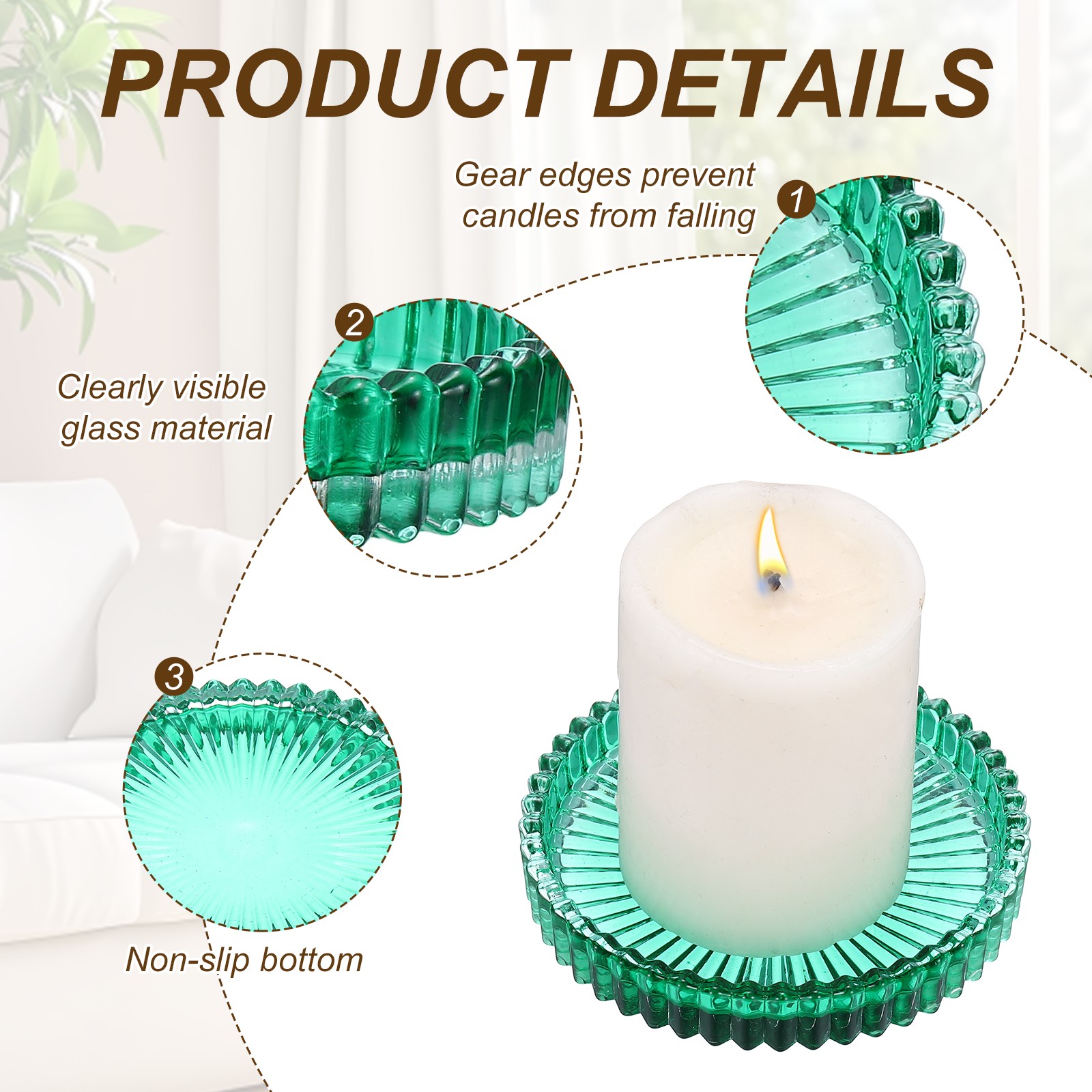 2 Pcs Green Candle Holder Plates, 4" Round Glass Candle Tray