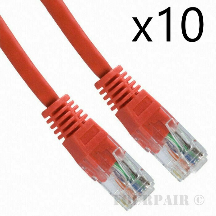 10 Pack Lot - 3ft CAT5e Ethernet Network LAN Router Patch Cable Cord Wire Red