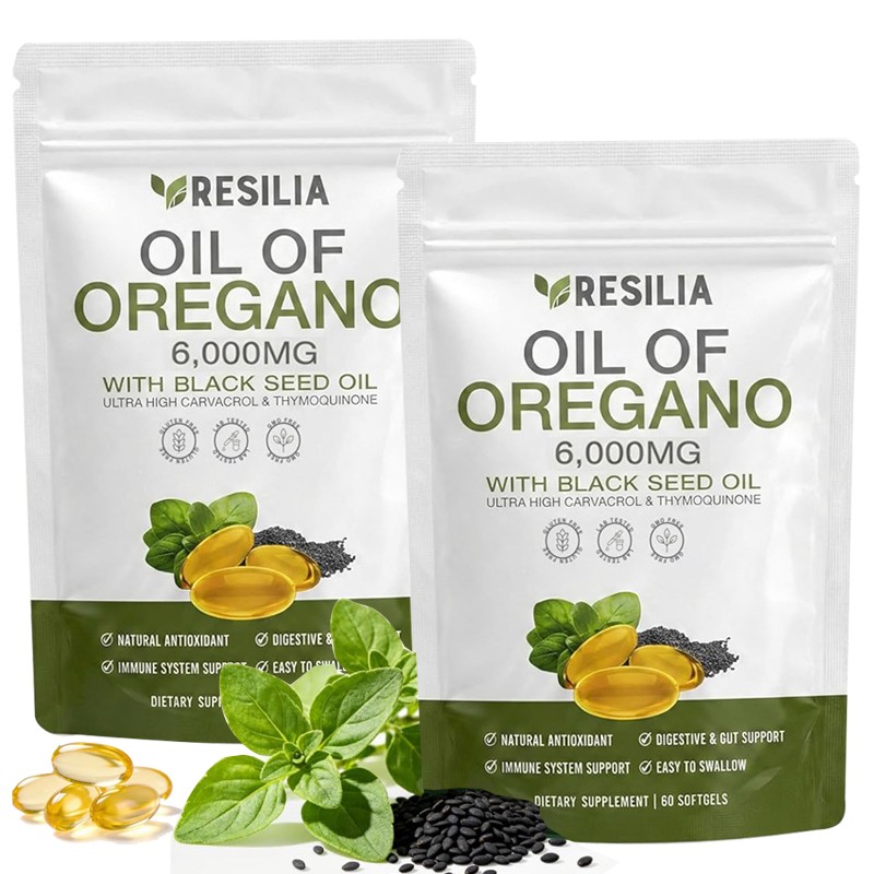 Resilia Oil of Oregano 6000mg with Black Seed Oil Softgels – 60 Capsules
