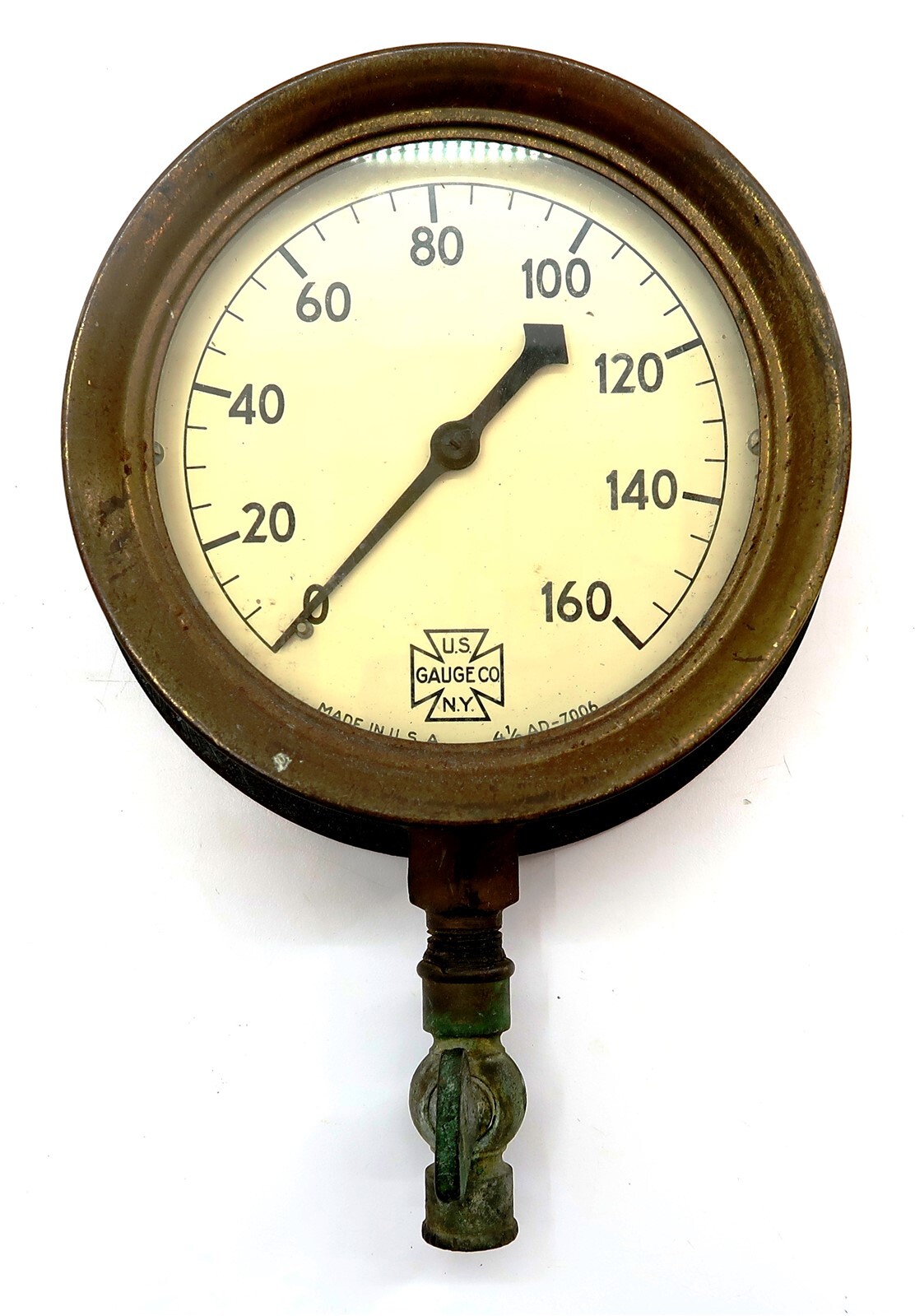 Vintage US GAUGE CO Brass Pressure Gauge 0-160 PSI Model 4 1/2" AD - 7006 UGC n1