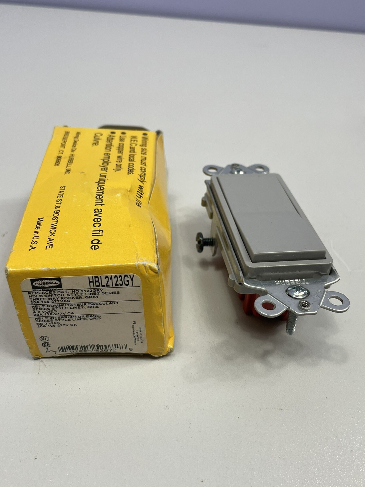 Hubbell HBL2123GY Switch Gray Rocker 20A 120v