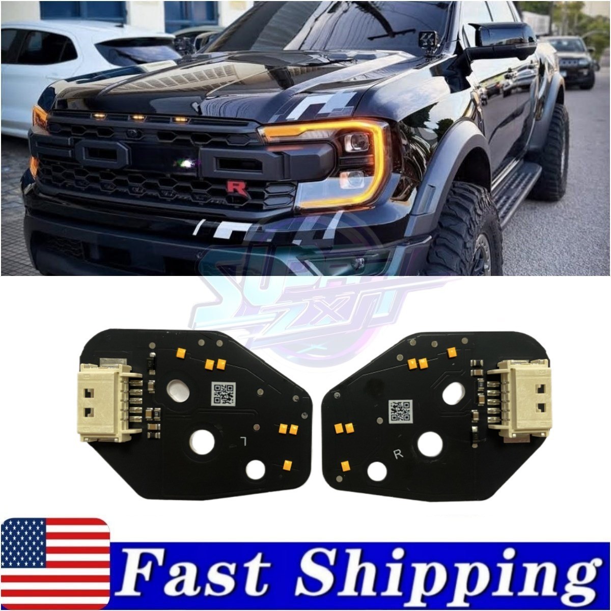 Amber Daytime Running Light DRL LED Boards For Ford Ranger 2024 2025 Headlight