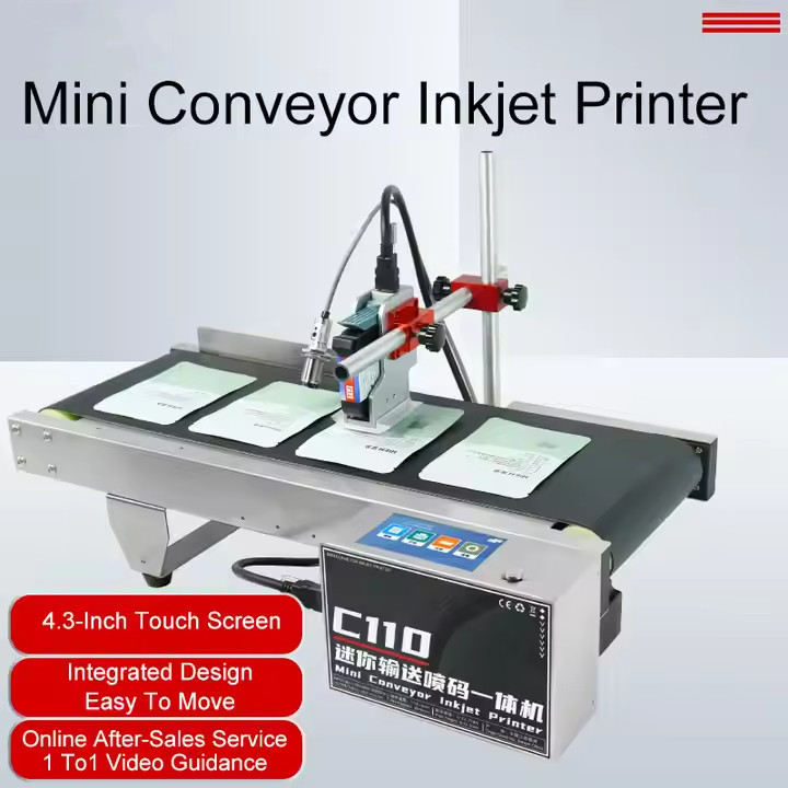 Mini conveyor online inkjet printer production date QR code barcode printer