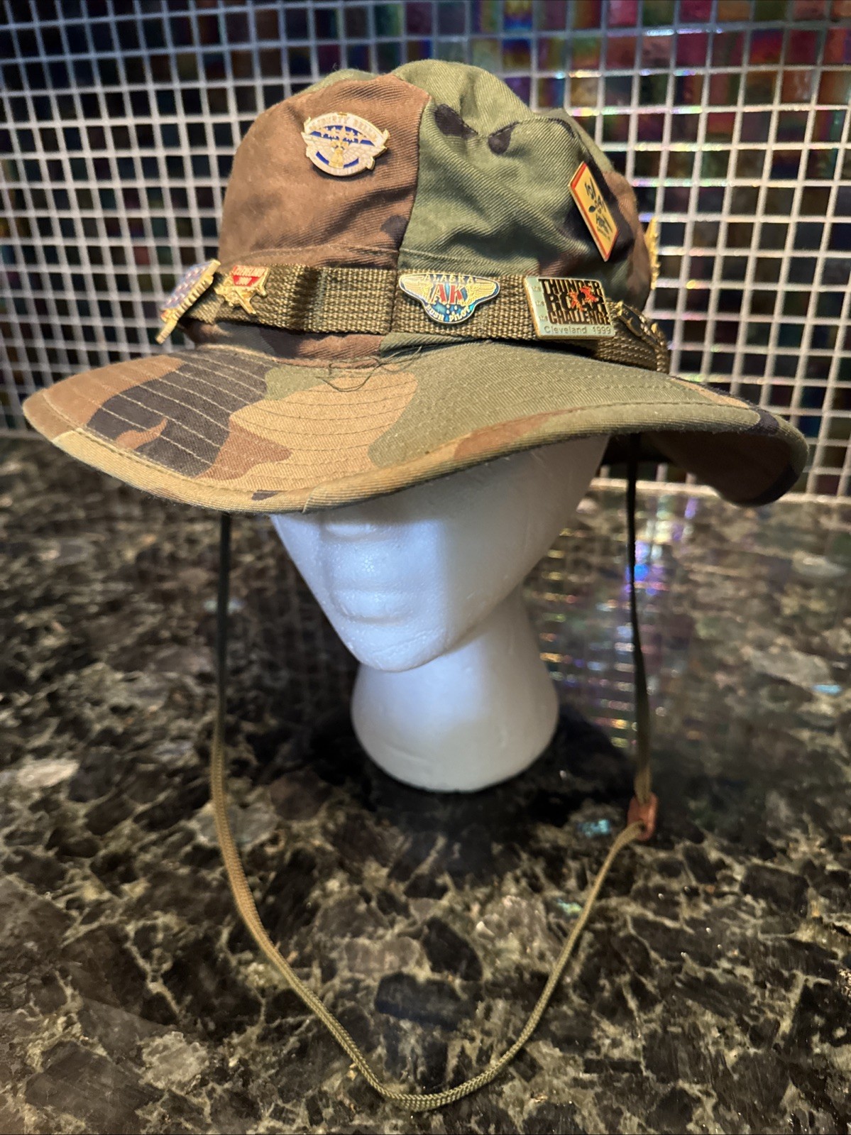 US Military Camo Type I Hat Sun Hot Weather H43577 Sz. 7 1/4 w/ 13 Air Show Pins