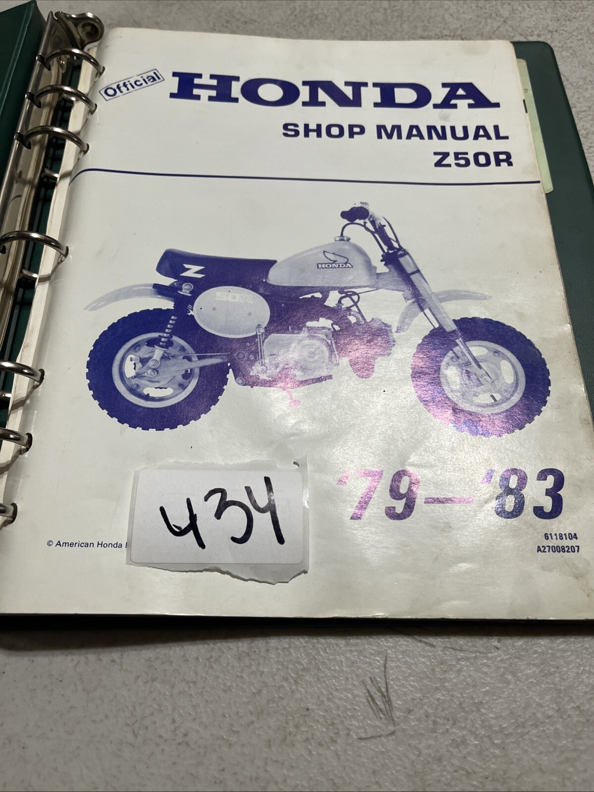 1979 1980 1981 1982 1983 Honda Z50R Shop Manual PN 6118104