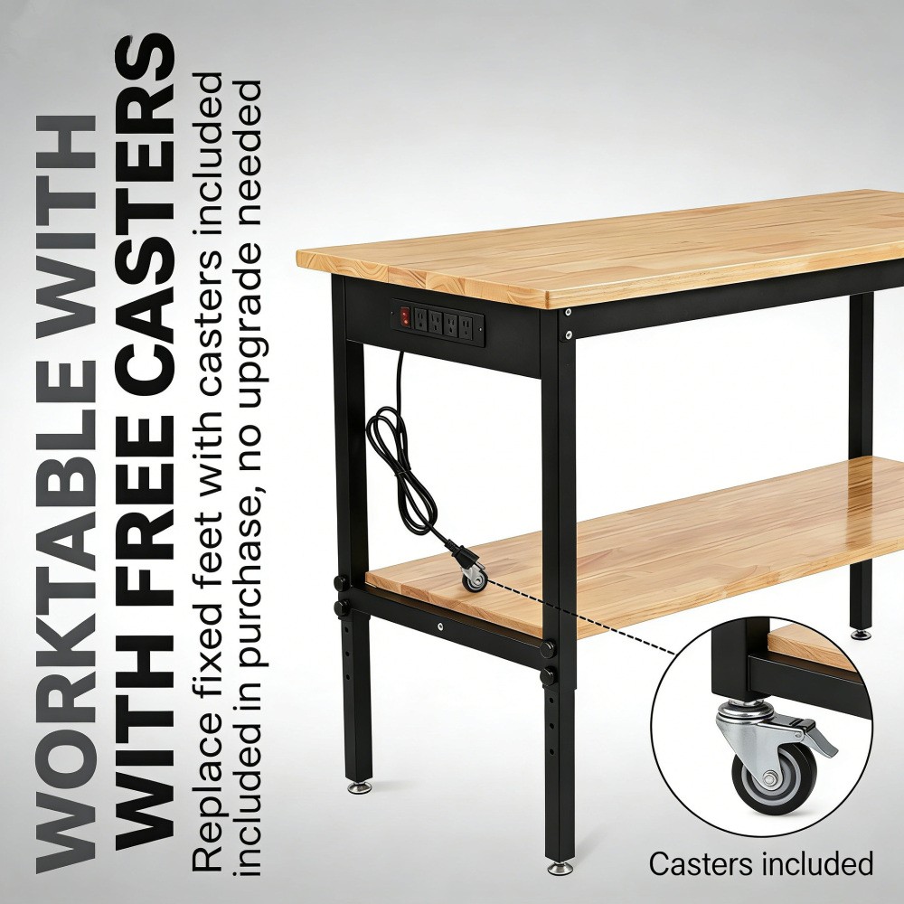70"x22" Adjustable Workbench with Power Outlet, Heavy Duty 2500LBS Load Capacity
