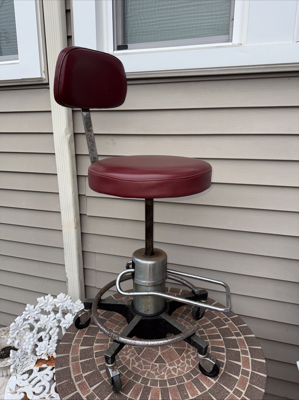 Vintage Foot Adjustable Medical Stool with Cast Iron Base. Rusty And Very Heavy