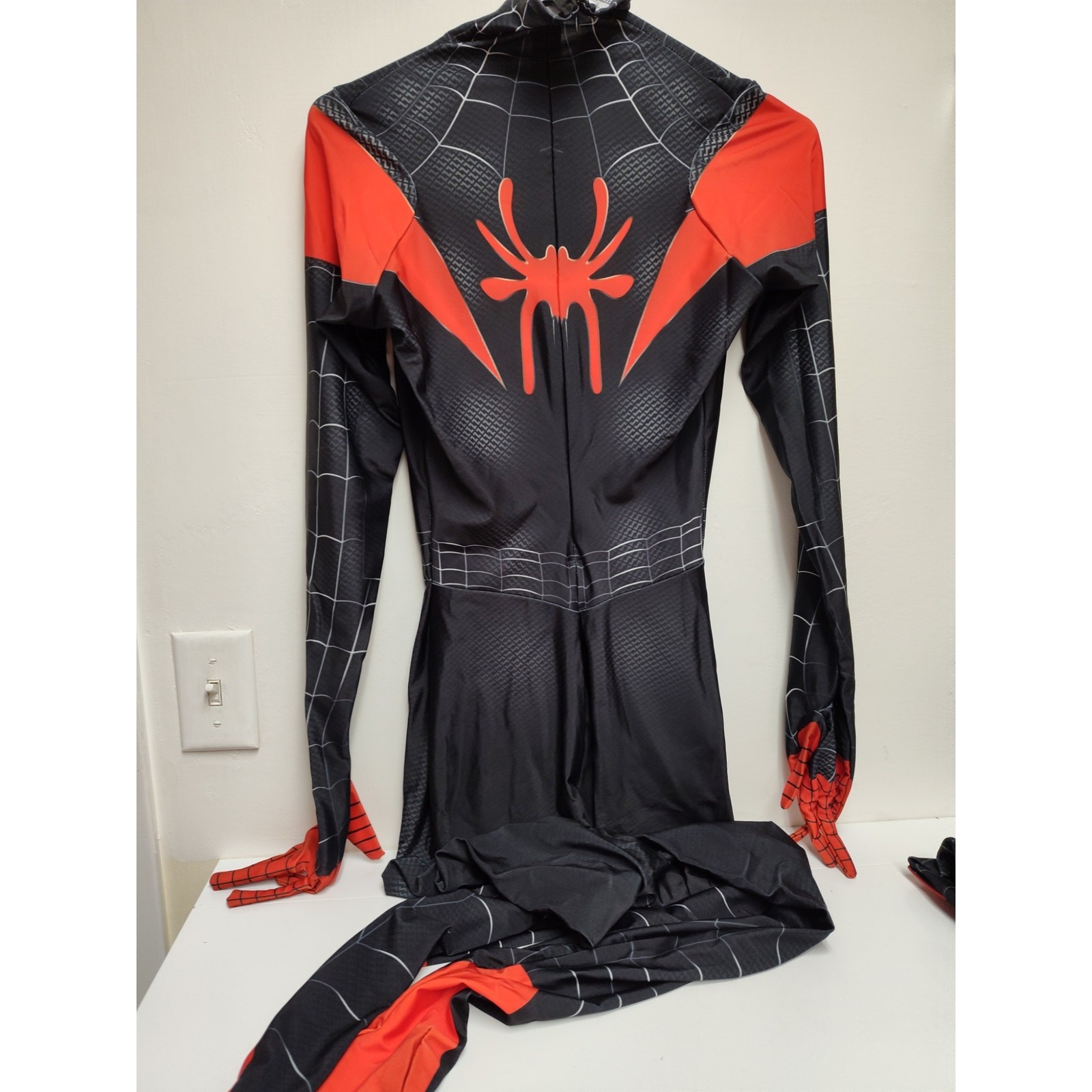 Black Spiderman Bodysuit and Face Mask Adult Mens Medium