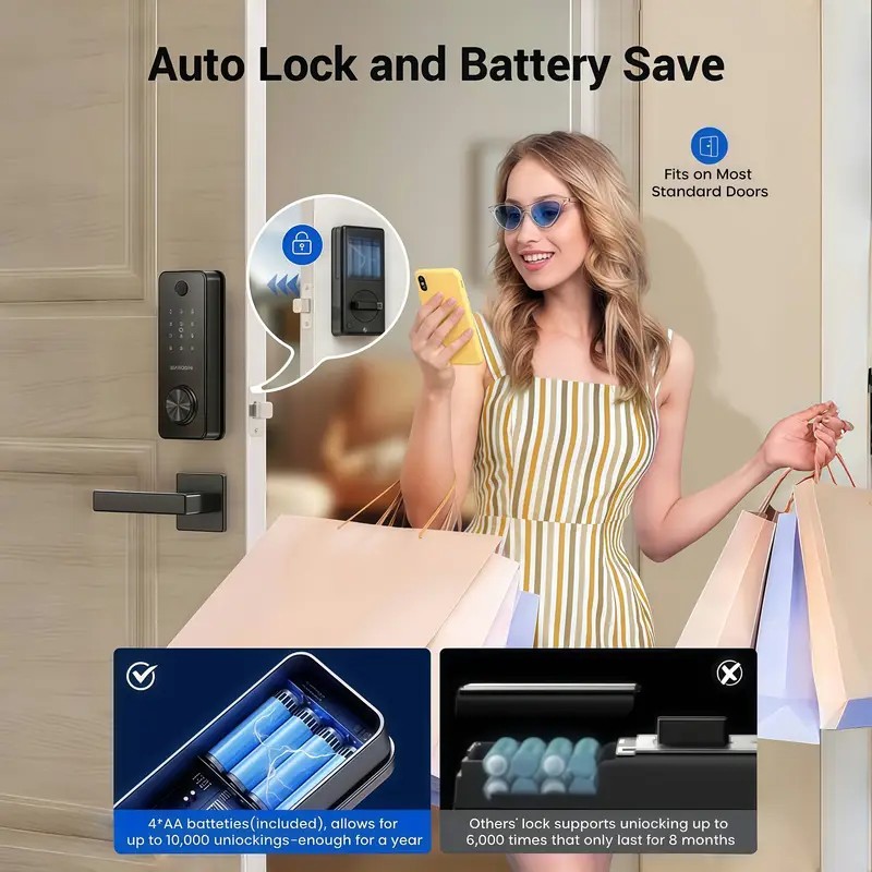 Security Smart Lock Fingerprint Keyless Entry Door Lock Wi-Fi Deadbolt Gateway