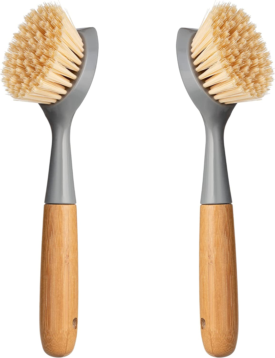 2 Pack Kitchen Dish Scrubber Bamboo Handle Brush Built-in Scraper Scrub Scraper