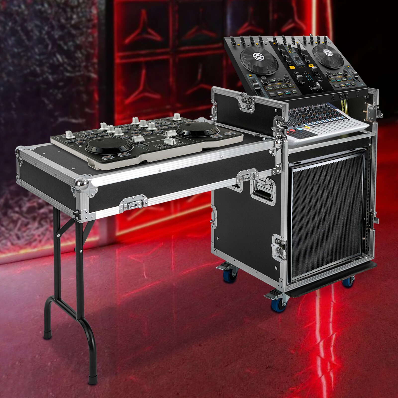 12U PA Rack/Road Case Top Studio DJ Table Top 2 Layers12U Sound Box w/ Casters