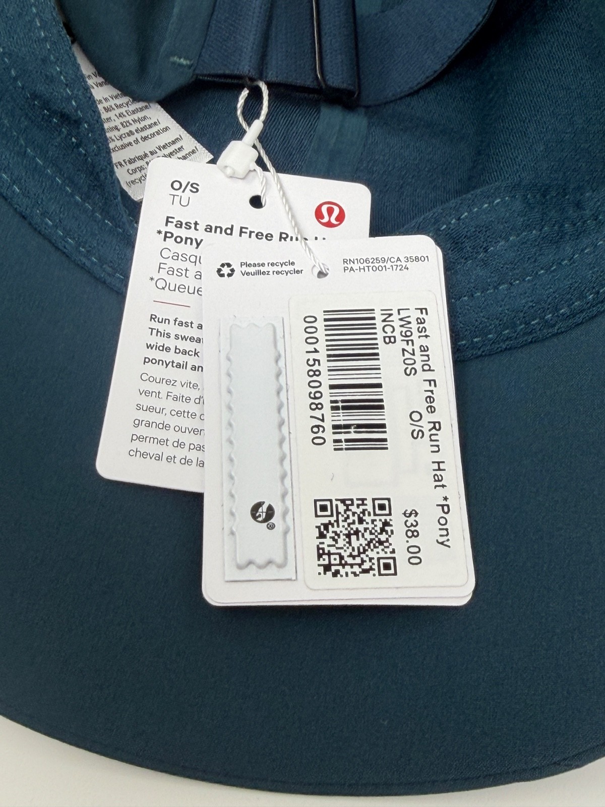 Lululemon Fast Free Womens Run Hat Pony Tail INCB Blue One Size New