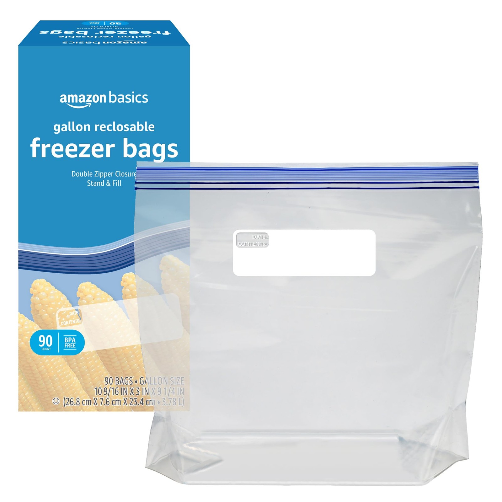 Amazon Basics Reclosable Freezer Gallon Size Bags (90 Count), Clear