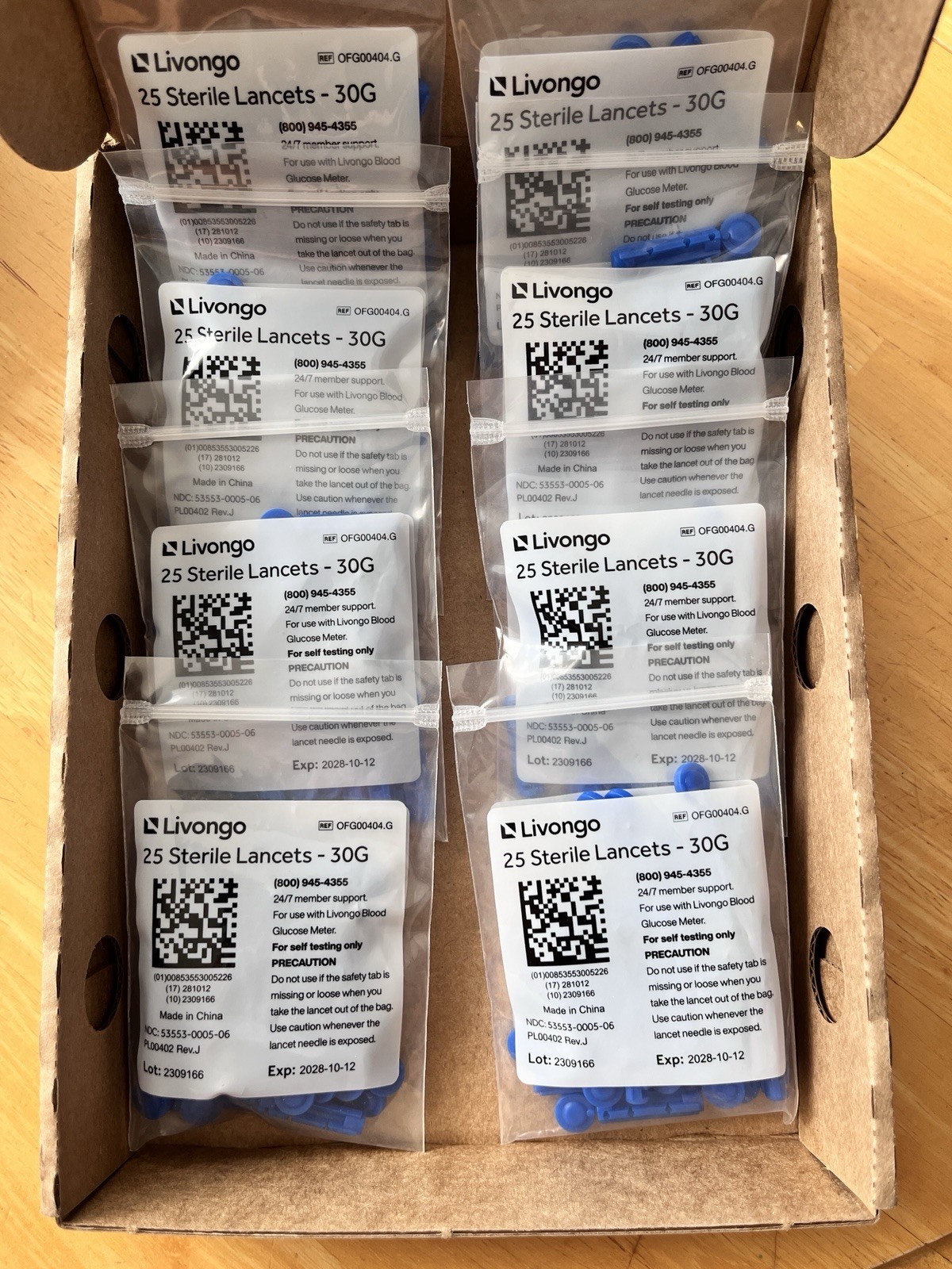200 Livongo Sterile Lancets - 30G New In packs of 25 (8 bags) - Exp 10-12-2028
