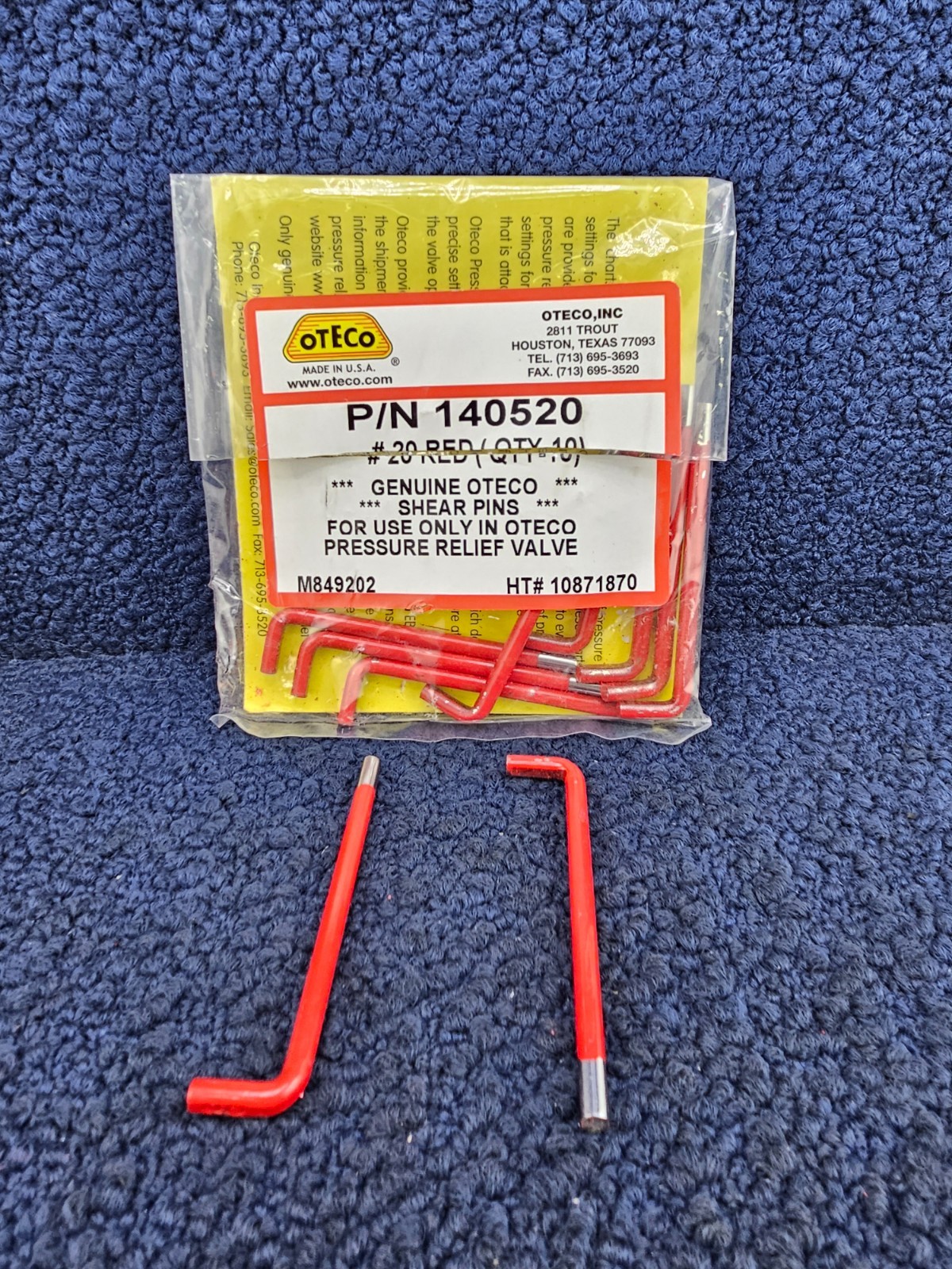 (QTY 10) Oteco 140520: #20 Red Shear Pin For Pressure Relief Valve