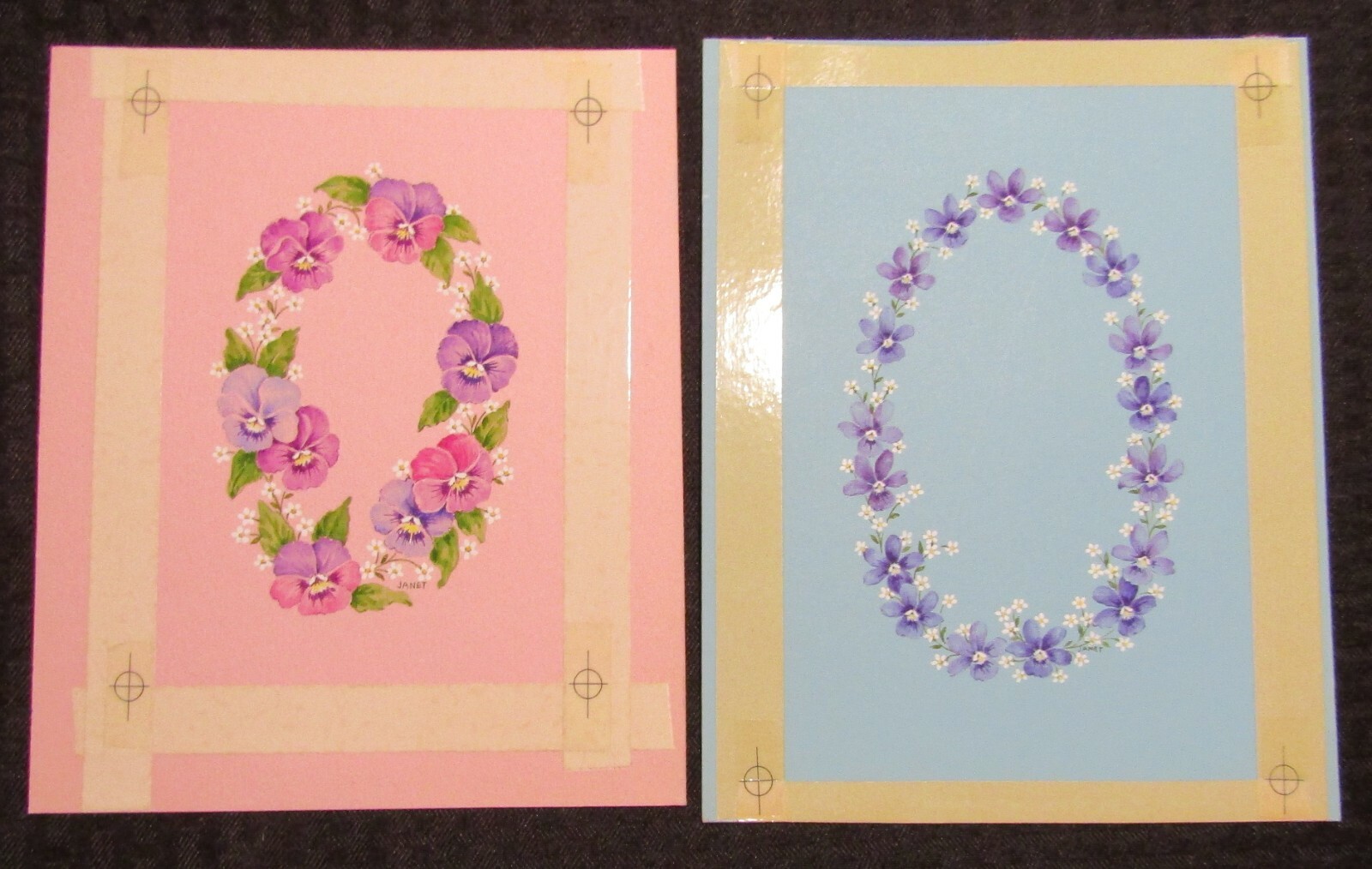 EASTER Purple White & Magenta Flowers 7x8.5" Greeting Card Art LOT of 2