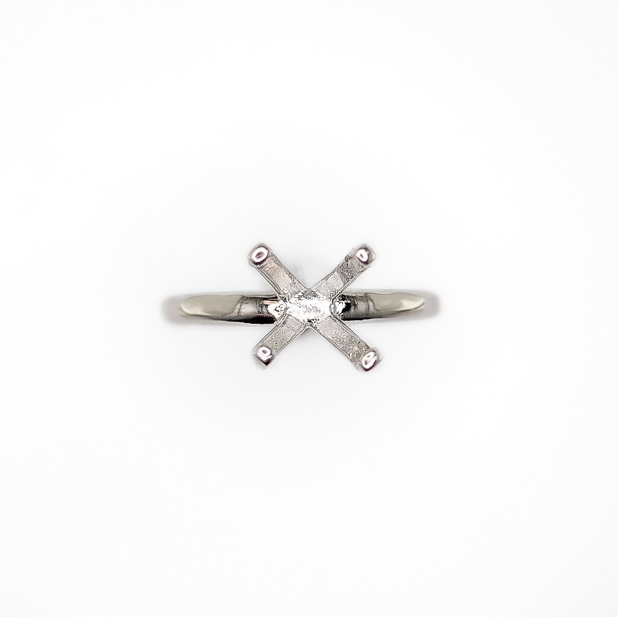 8 mm Round Four Prong Vee Solitaire Ring Setting Sterling Silver Rhodium Finish