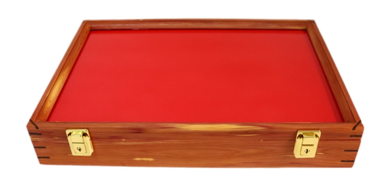Gun Display Case Pistol 18 x 12 x 4 Revolver Cedar & Red Wood Knife Shadow Box